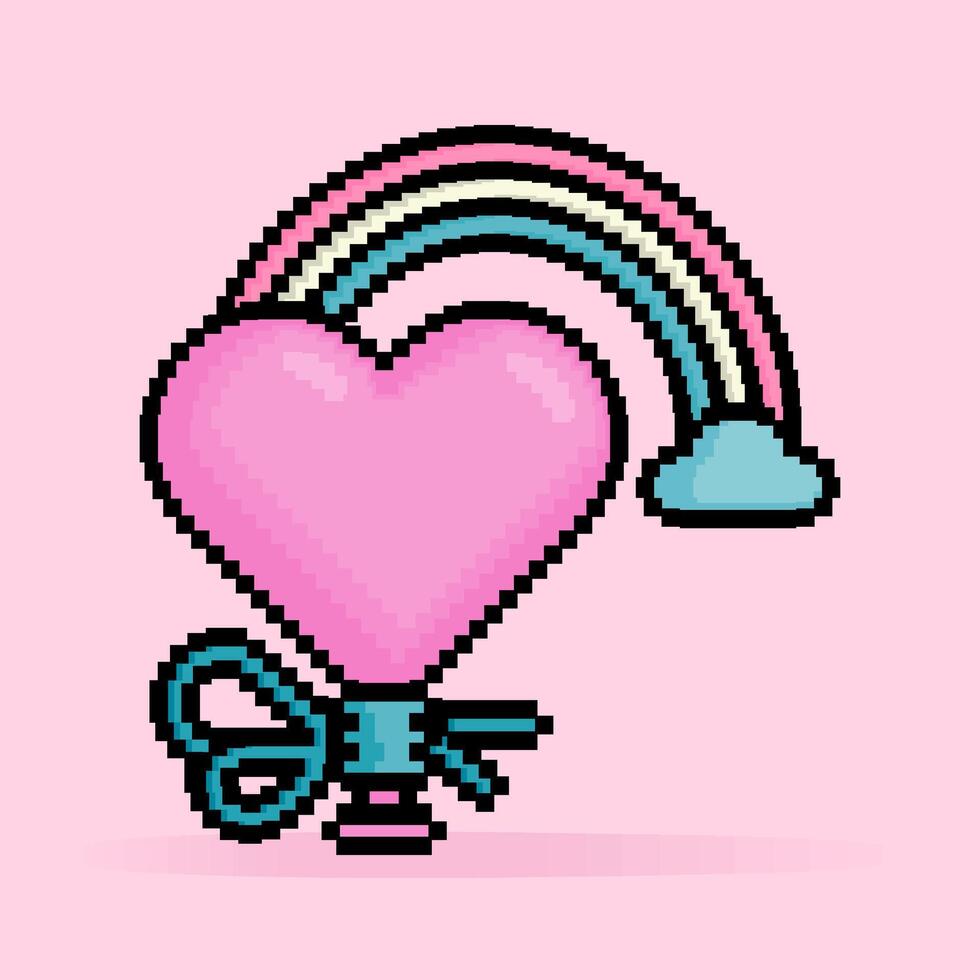 8 bisschen Pixel Illustration von Ballon geformt Liebe oder Rosa Herzen mit Regenbögen zum Vielfalt und Geschlecht Gleichwertigkeit. können Sein benutzt zum Aufkleber, t Shirt, Geschenk, Dating Einladung, Poster, Valentinstag Gruß vektor