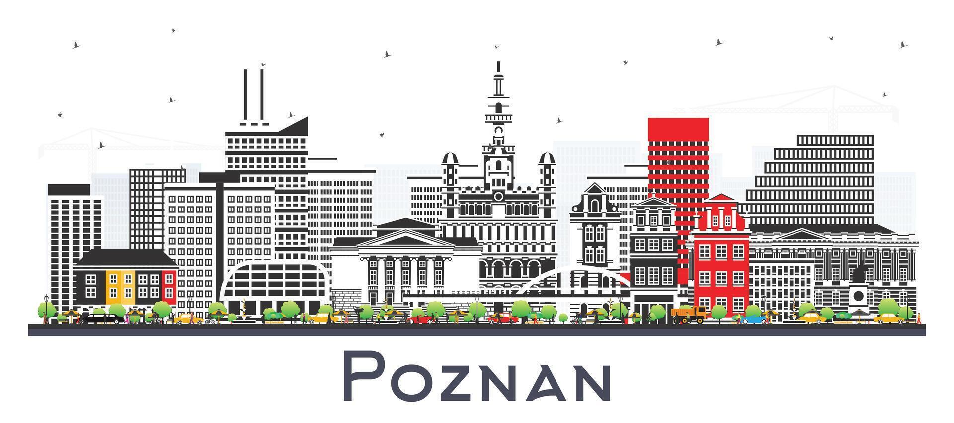 poznan polen stad horisont med Färg byggnader isolerat på vit. poznan stadsbild med landmärken. företag resa och turism begrepp med historisk arkitektur. vektor