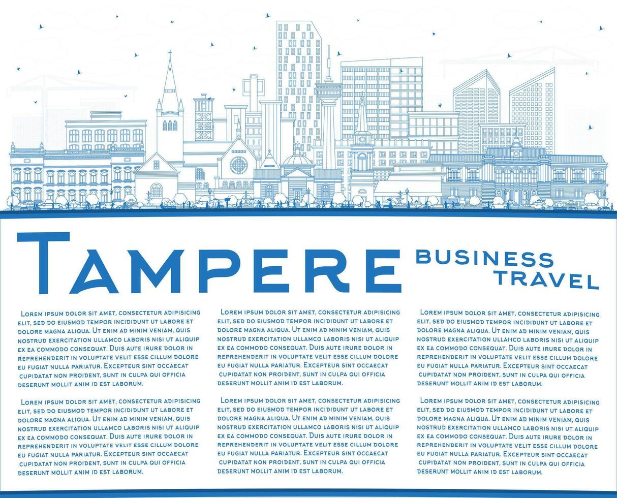 översikt Tammerfors finland stad horisont med blå byggnader och kopia Plats. Tammerfors stadsbild med landmärken. resa och turism begrepp med modern och historisk arkitektur. vektor