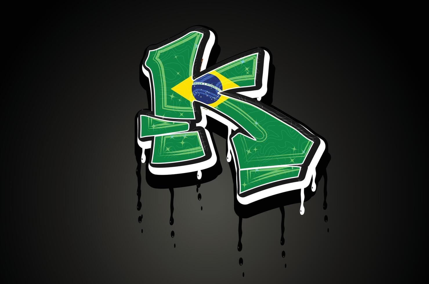 Brasilien flagga k hand text graffiti vektor mall