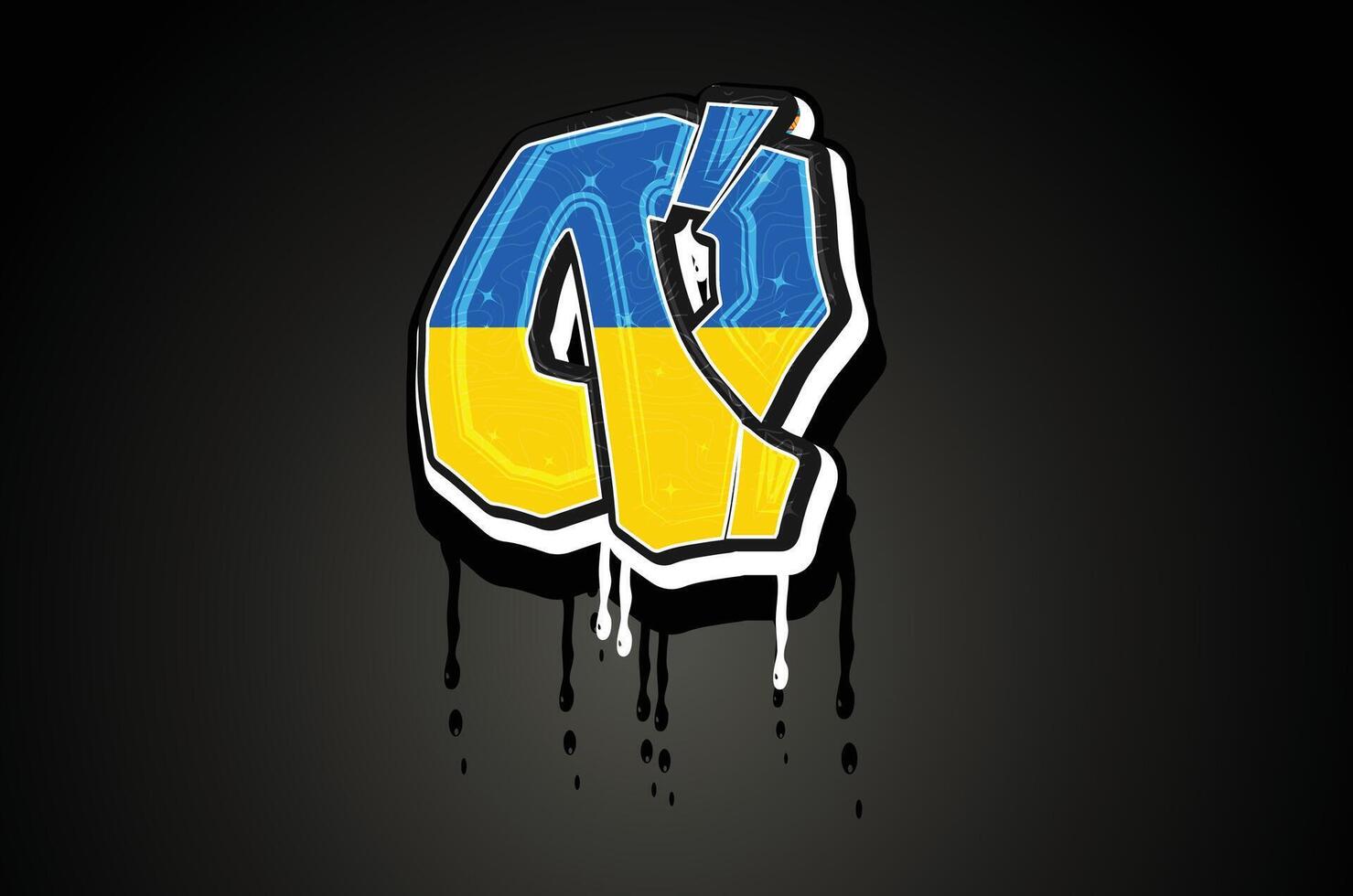ukraina flagga hand text graffiti vektor mall