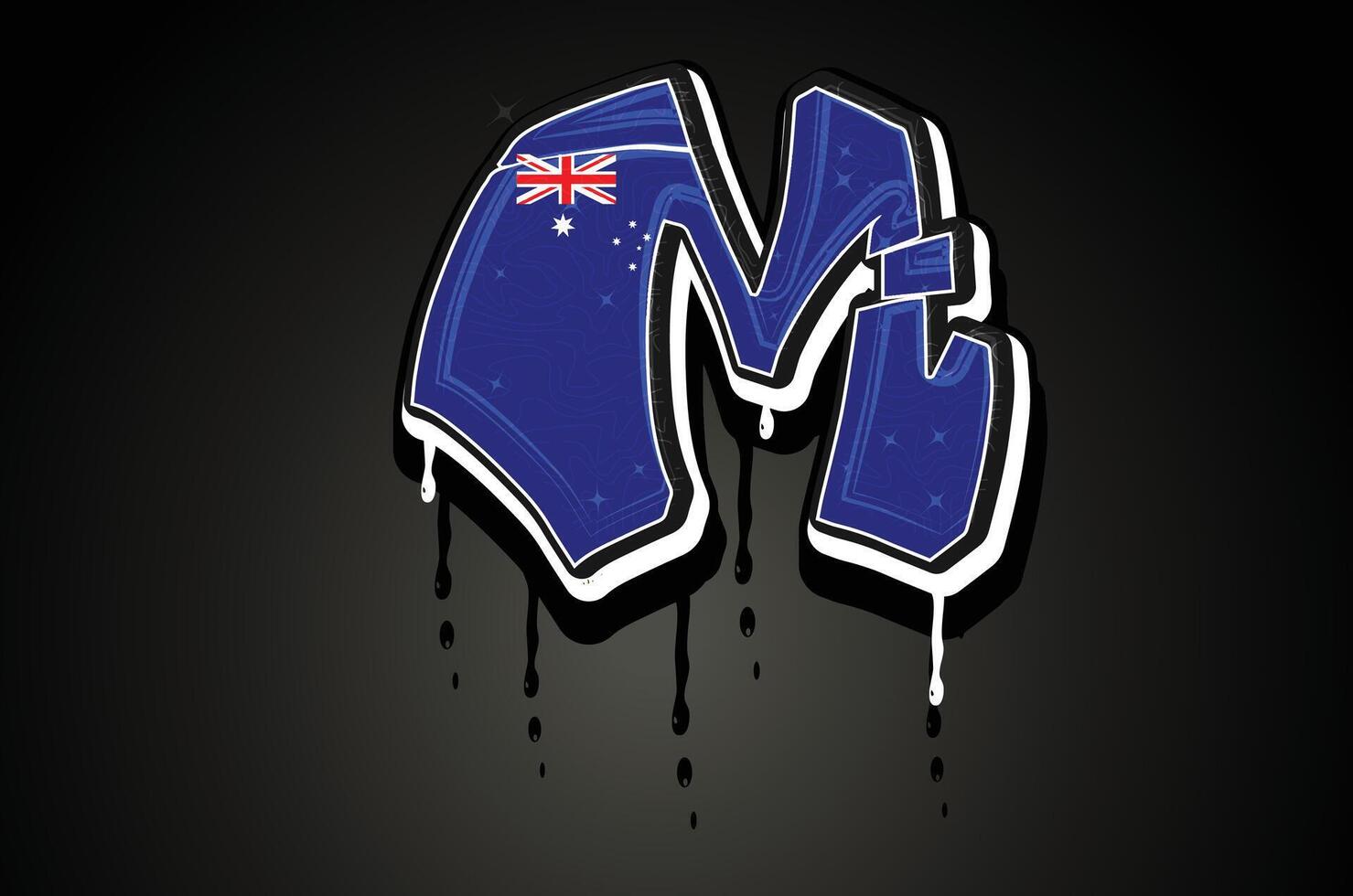 Australien Flagge m Hand Beschriftung Graffiti Alphabet Vektor Vorlage