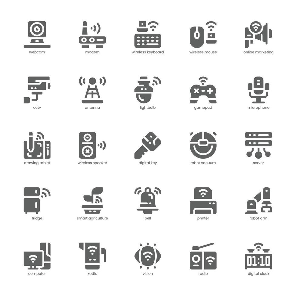 Digital Technologie Symbol Pack zum Ihre Webseite, Handy, Mobiltelefon, Präsentation, und Logo Design. Digital Technologie Symbol Glyphe Design. Vektor Grafik Illustration und editierbar Schlaganfall.