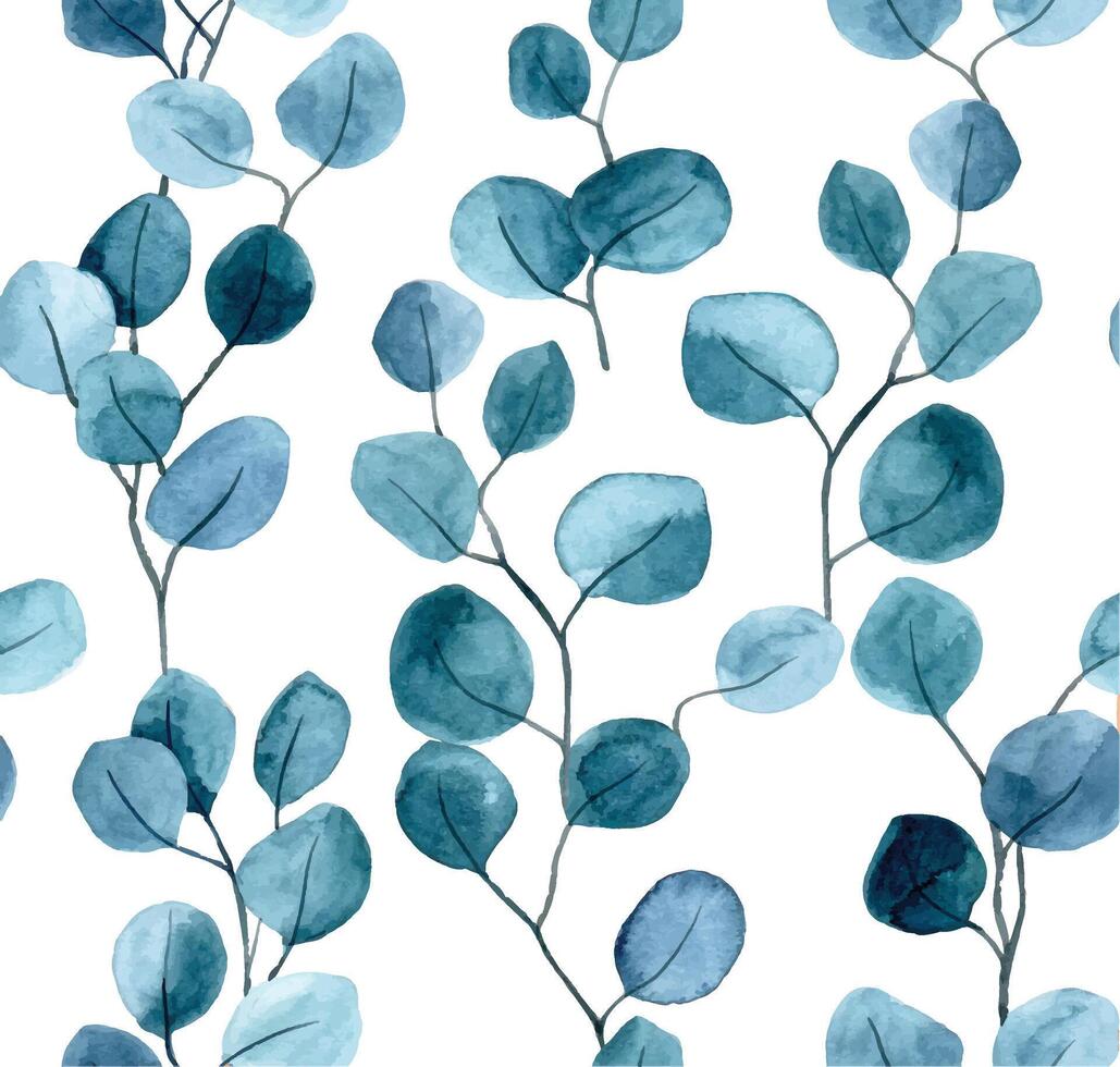 nahtlos Muster mit Aquarell Eukalyptus Blätter auf ein Weiß Hintergrund vektor