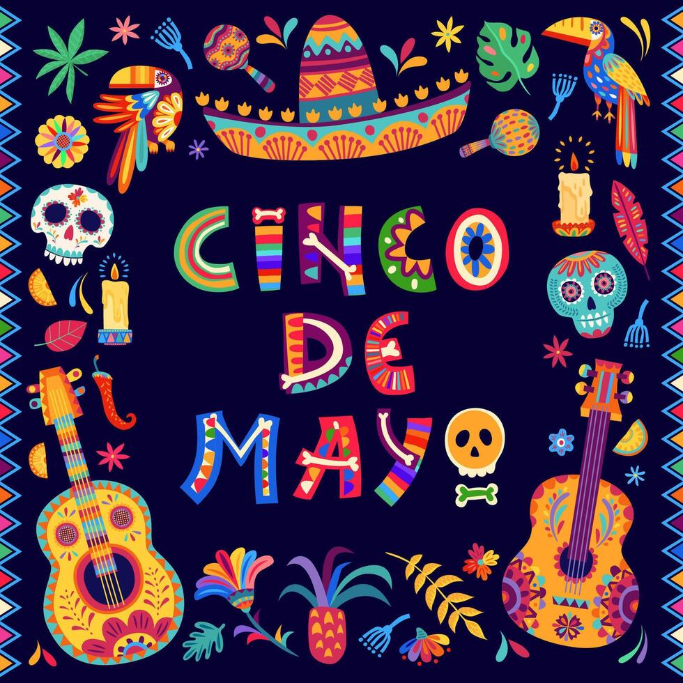 cinco de Mayo Mexikaner Urlaub Banner mit Calavera vektor