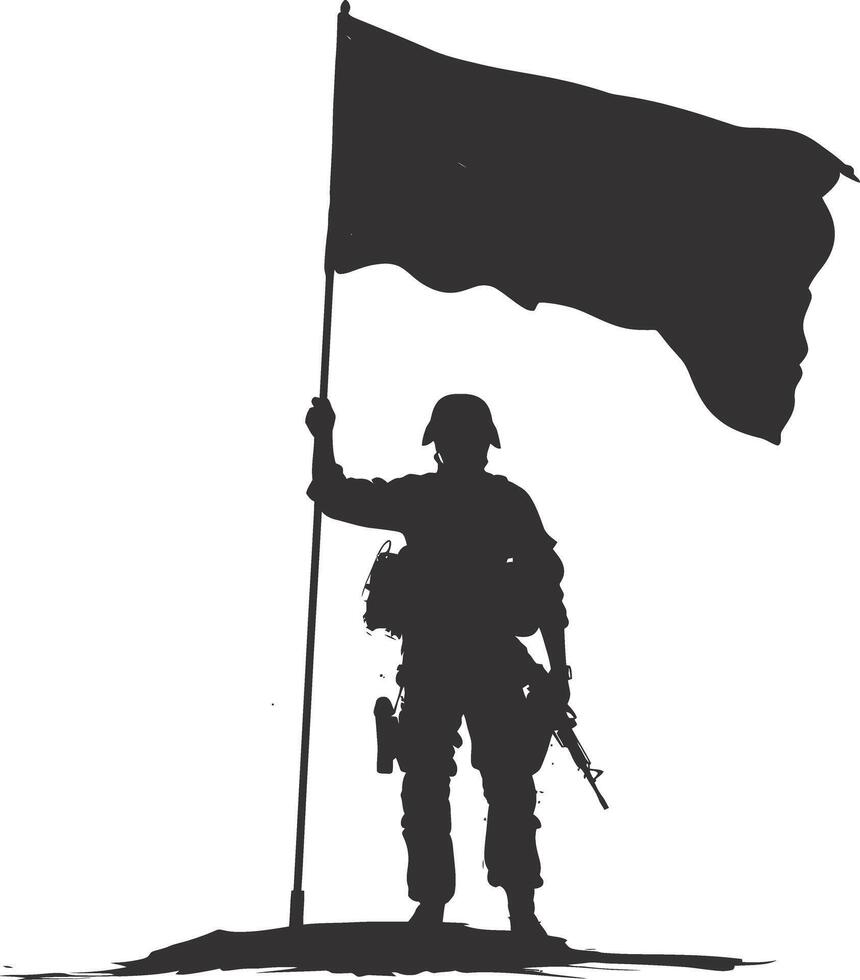 ai genererad silhuett soldater eller armén utgör i främre av de svart flagga svart Färg endast vektor