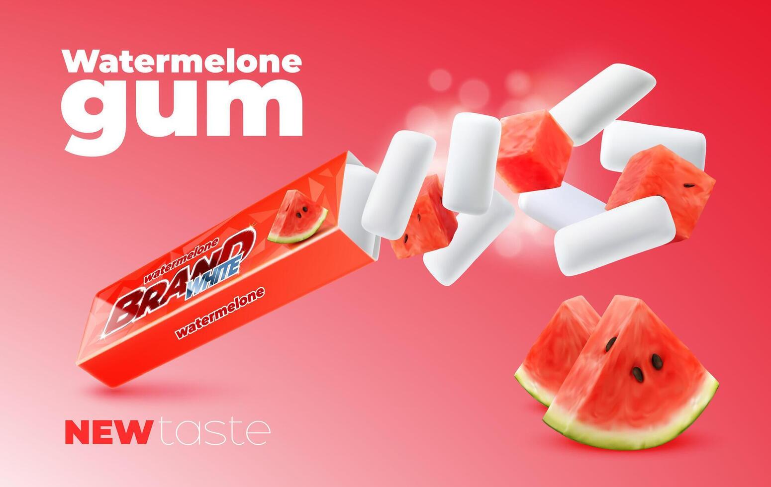 realistisch Wassermelone Kauen Gummi, Promo Banner vektor