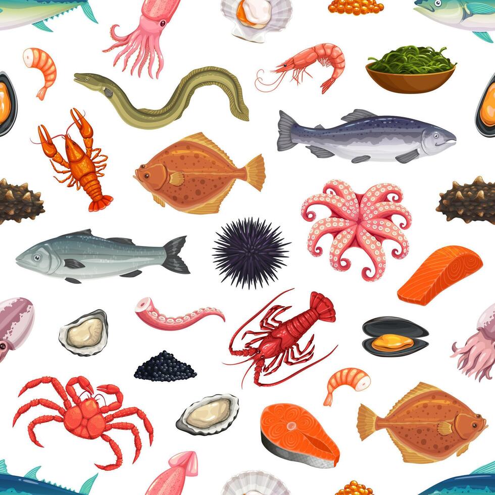 Karikatur Fisch und Meeresfrüchte Tiere nahtlos Muster vektor