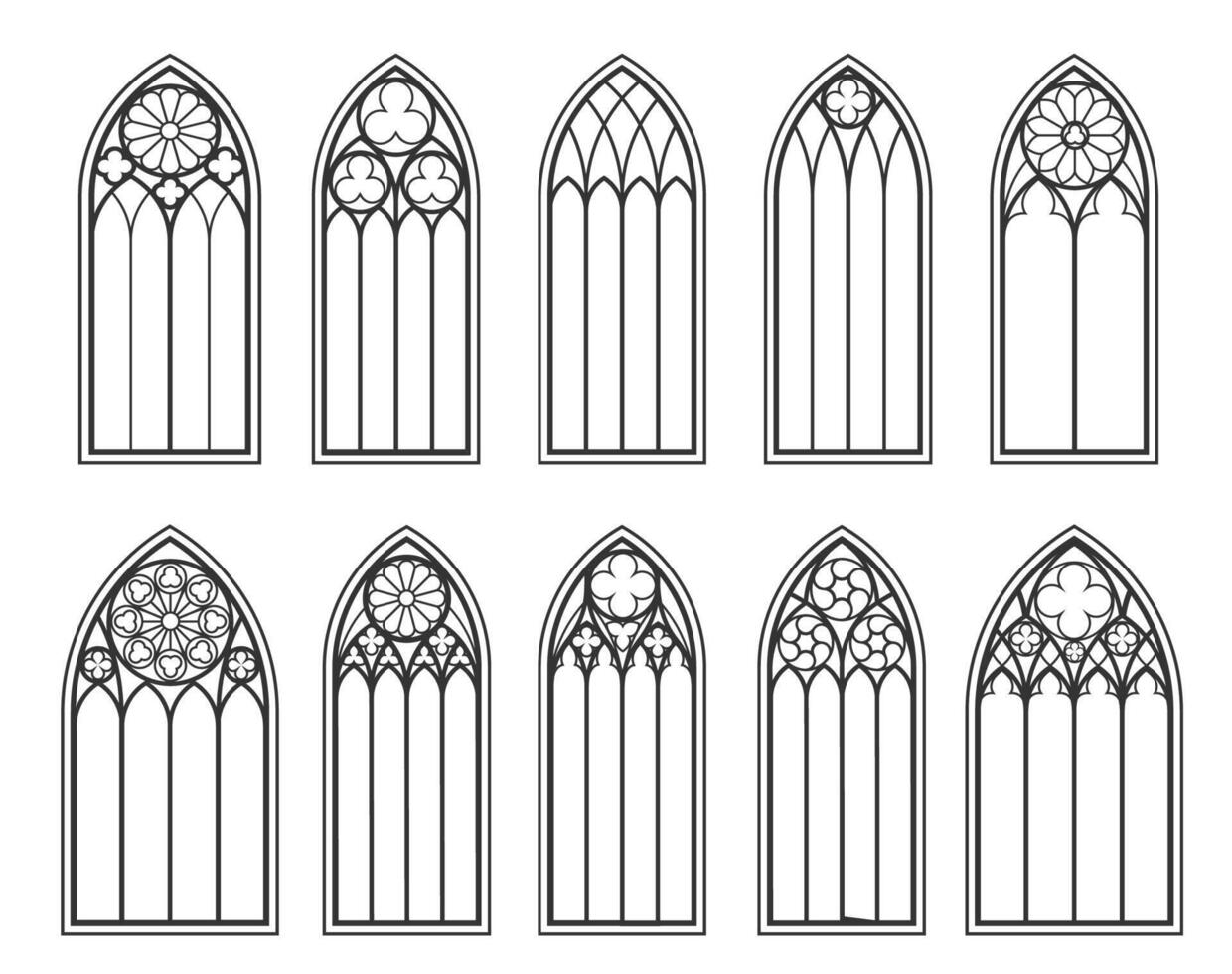 katolik gotik kyrka fönster och medeltida båge vektor