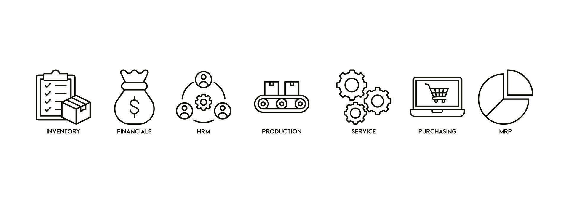 eRP ikon vektor illustration baner webb begrepp för företag resurs planera med ikon och symbol av lager, ekonomi, hrm, produktion