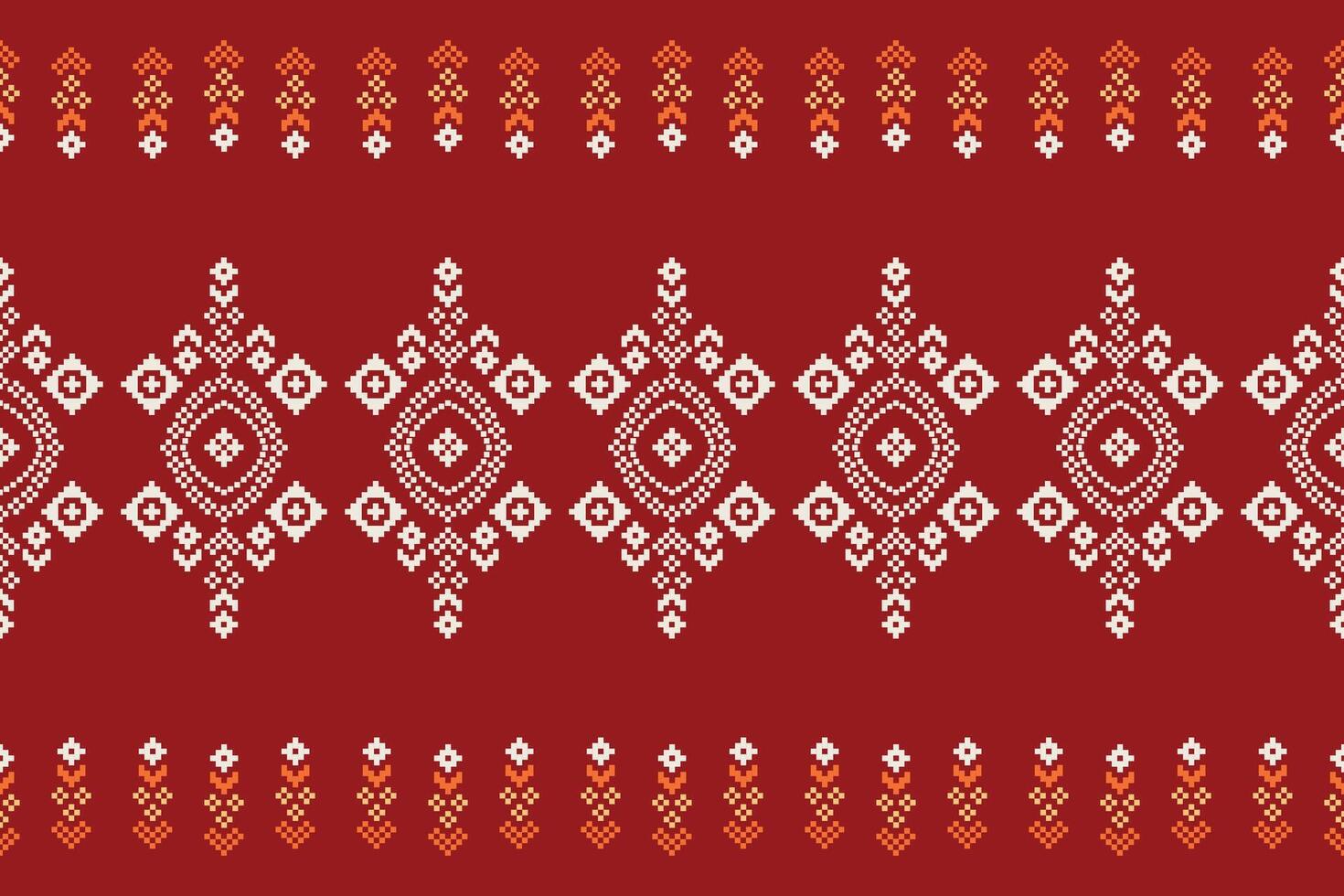 traditionell etnisk motiv ikat geometrisk tyg mönster korsa stitch.ikat broderi etnisk orientalisk pixel röd bakgrund. abstrakt, vektor, illustration. textur, jul, dekoration, tapeter. vektor