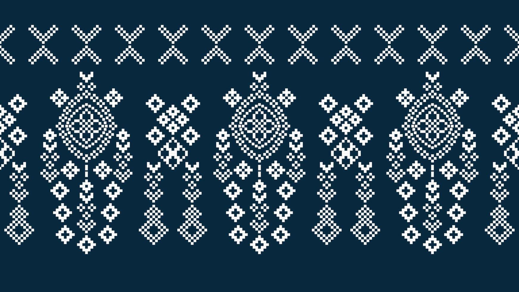 traditionell etnisk motiv ikat geometrisk tyg mönster korsa stitch.ikat broderi etnisk orientalisk pixel Marin blå bakgrund. abstrakt, vektor, illustration. textur, halsduk, dekoration, tapeter. vektor