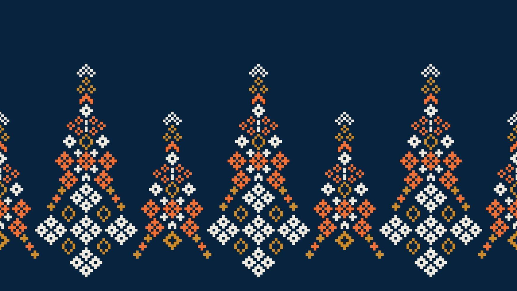 traditionell etnisk motiv ikat geometrisk tyg mönster korsa stitch.ikat broderi etnisk orientalisk pixel Marin blå bakgrund. abstrakt, vektor, illustration. textur, halsduk, dekoration, tapeter. vektor