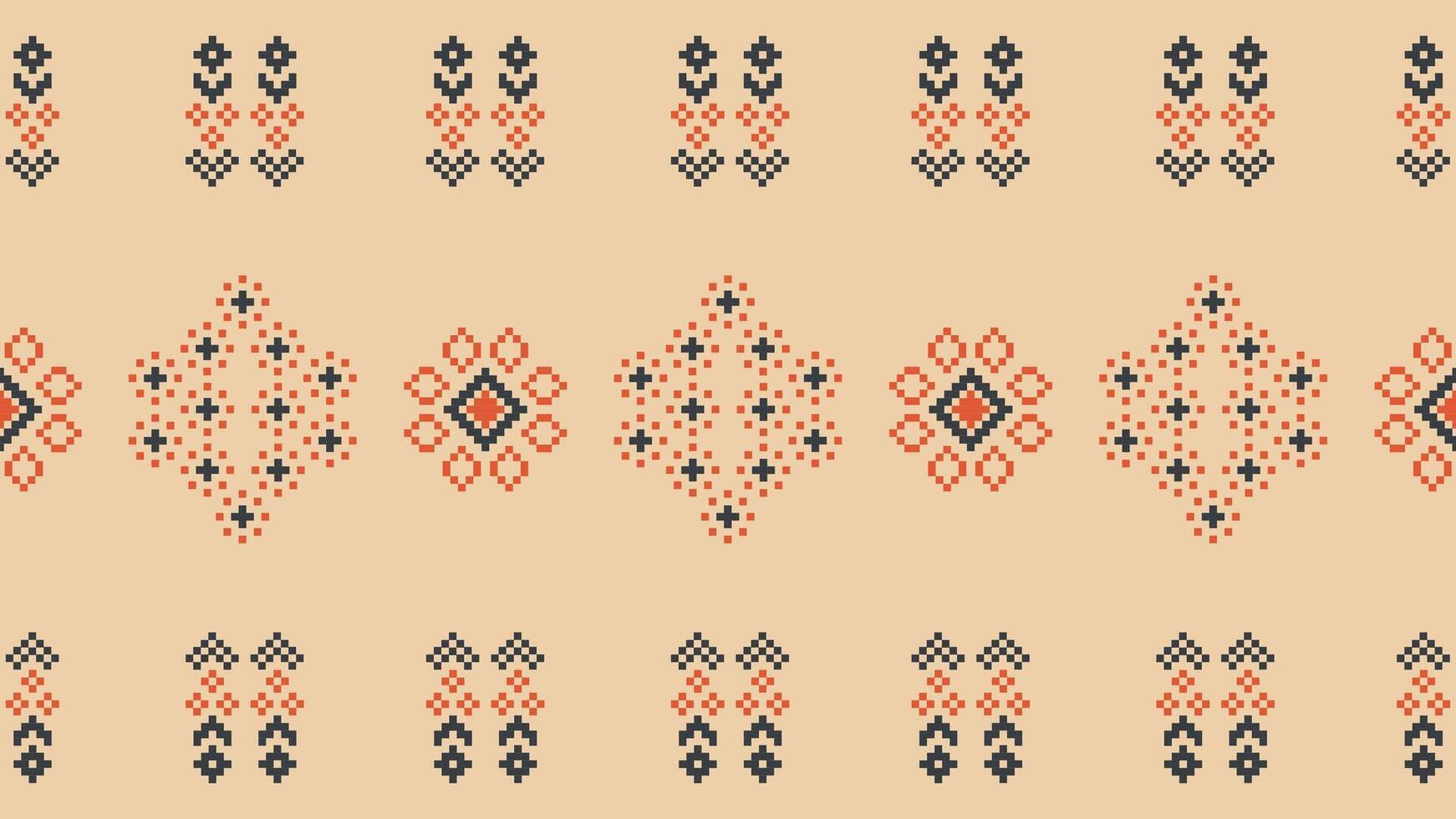 traditionell etnisk motiv ikat geometrisk tyg mönster korsa stitch.ikat broderi etnisk orientalisk pixel brun grädde bakgrund. abstrakt, vektor, illustration. textur, halsduk, dekoration, tapeter. vektor