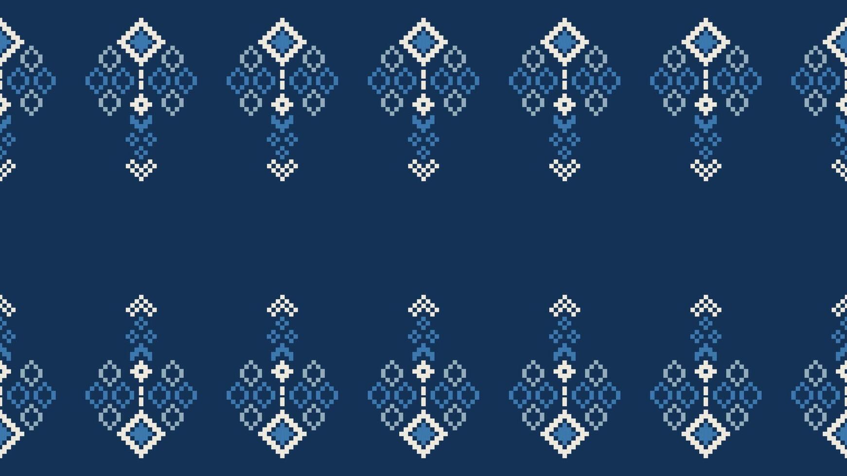 traditionell etnisk motiv ikat geometrisk tyg mönster korsa stitch.ikat broderi etnisk orientalisk pixel Marin blå bakgrund. abstrakt, vektor, illustration. textur, halsduk, dekoration, tapeter. vektor