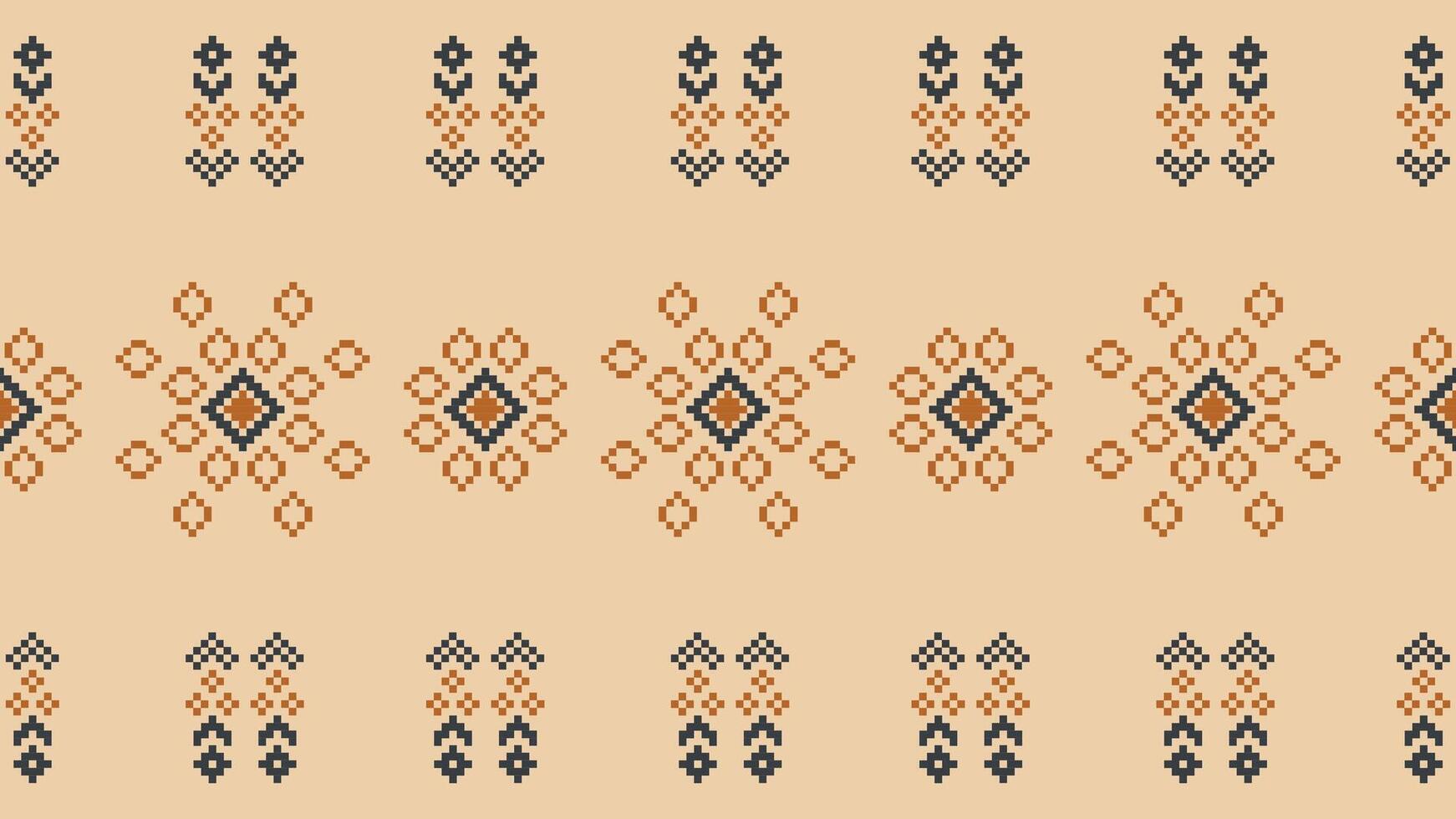 traditionell etnisk motiv ikat geometrisk tyg mönster korsa stitch.ikat broderi etnisk orientalisk pixel brun grädde bakgrund. abstrakt, vektor, illustration. textur, halsduk, dekoration, tapeter. vektor