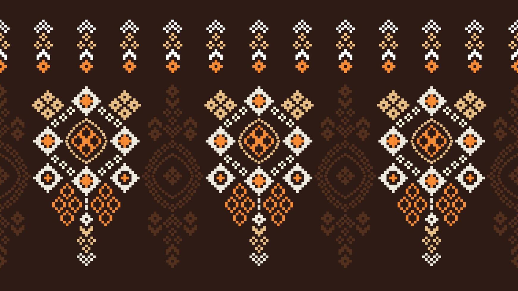 traditionell ethnisch Motive Ikat geometrisch Stoff Muster Kreuz Stich.ikat Stickerei ethnisch orientalisch Pixel braun Hintergrund. abstrakt, vektor, illustration. Textur, Schal, Dekoration, Tapete. vektor