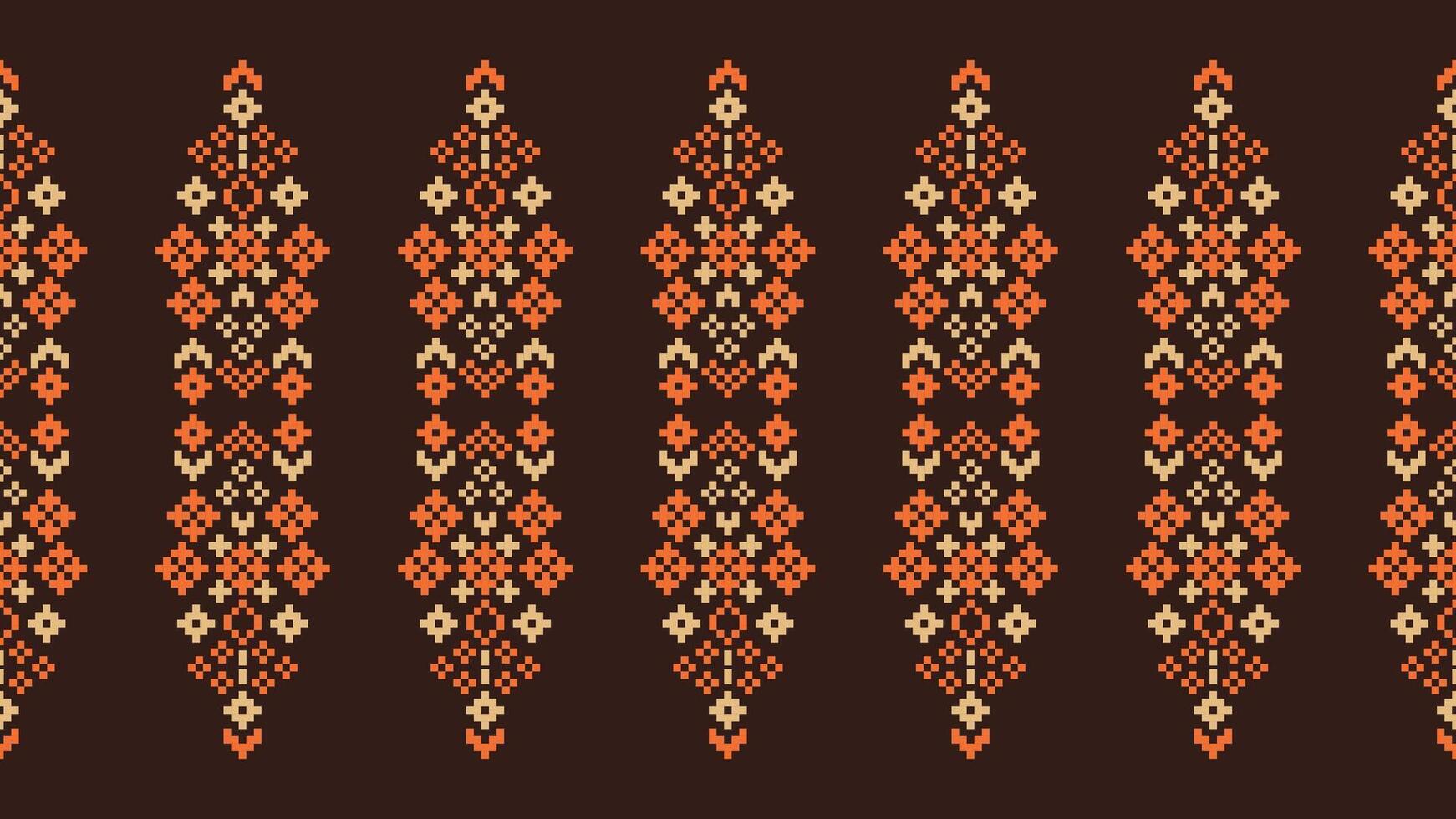 traditionell etnisk motiv ikat geometrisk tyg mönster korsa stitch.ikat broderi etnisk orientalisk pixel brun bakgrund. abstrakt, vektor, illustration. textur, halsduk, dekoration, tapeter. vektor