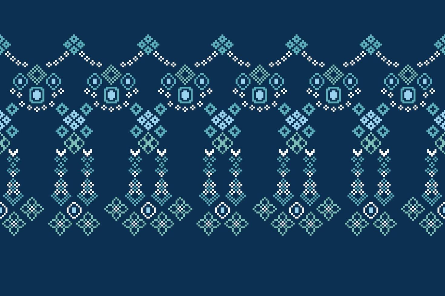 traditionell etnisk motiv ikat geometrisk tyg mönster korsa stitch.ikat broderi etnisk orientalisk pixel Marin blå bakgrund. abstrakt, vektor, illustration. textur, halsduk, dekoration, tapeter. vektor