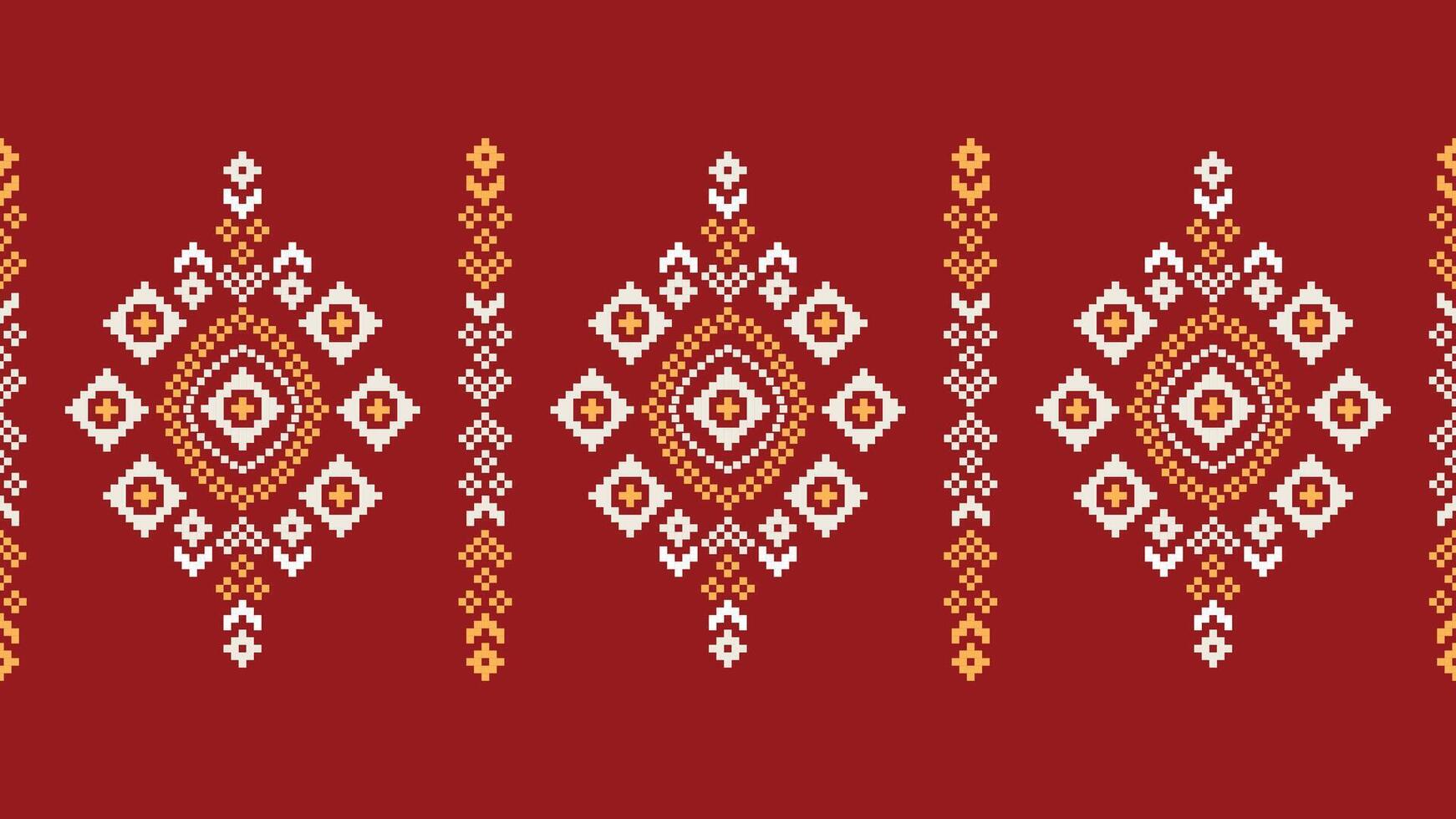 traditionell ethnisch Motive Ikat geometrisch Stoff Muster Kreuz Stich.ikat Stickerei ethnisch orientalisch Pixel rot Hintergrund. abstrakt, vektor, illustration. Textur, Weihnachten, Dekoration, Tapete. vektor