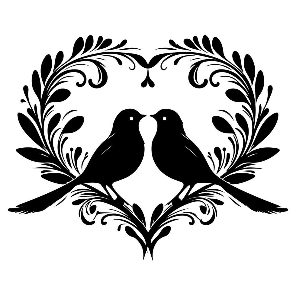 Vögel fliegen zu machen ein Herz gestalten von Liebe. Hand Zeichnung Geburt Silhouette schwarz Gliederung Kunst isoliert auf Weiß Hintergrund, Vektor Illustration