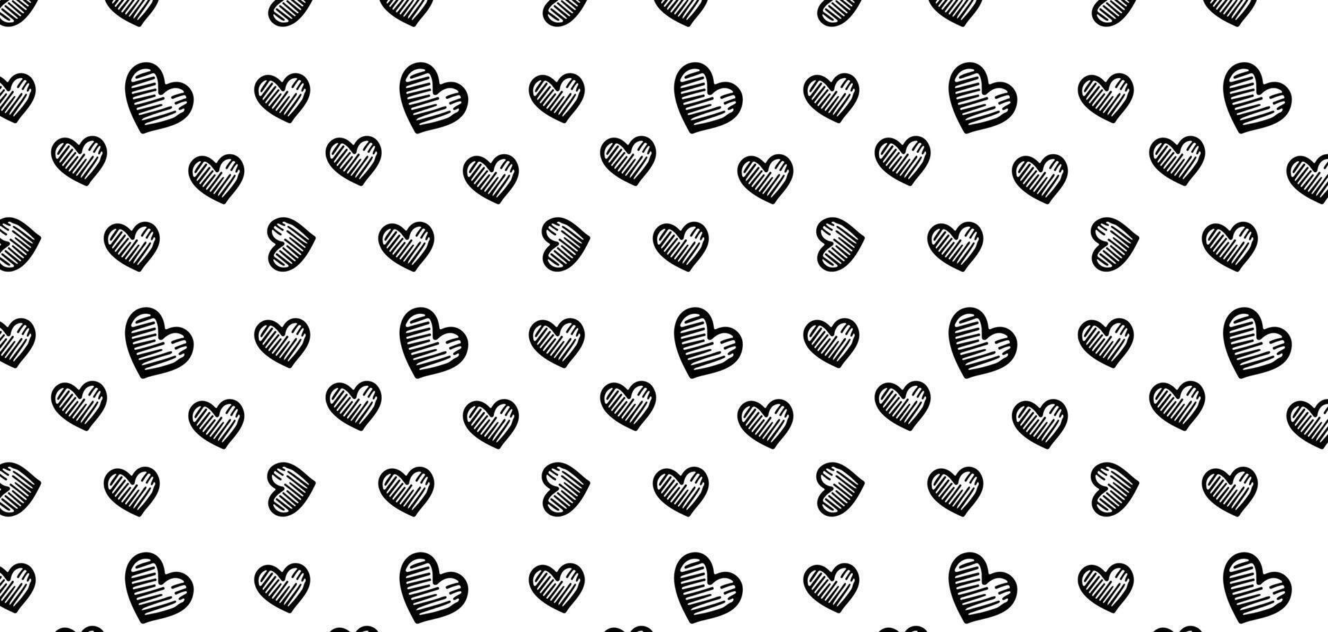 hand dragen klotter hjärtan form svart linje sömlös mönster hjärta på vit abstrakt bakgrund vektor illustration