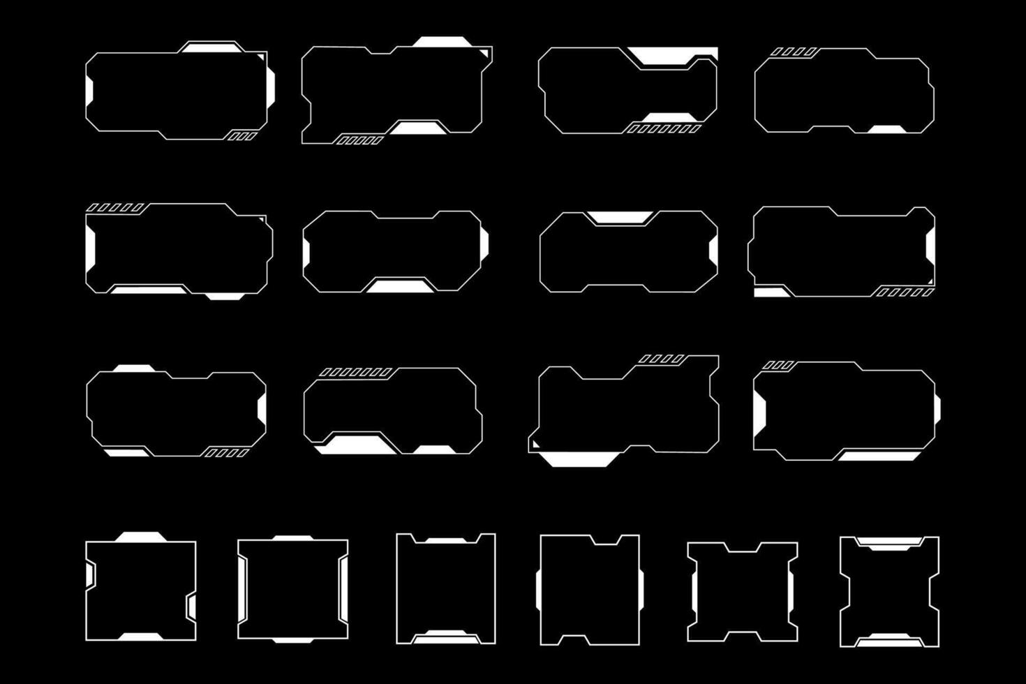 trogen gränssnitt ui element. holografiska hud användare gränssnitt element, hög tech barer och ramar. hud gränssnitt ikoner vektor illustration uppsättning. rektangulär form gränser