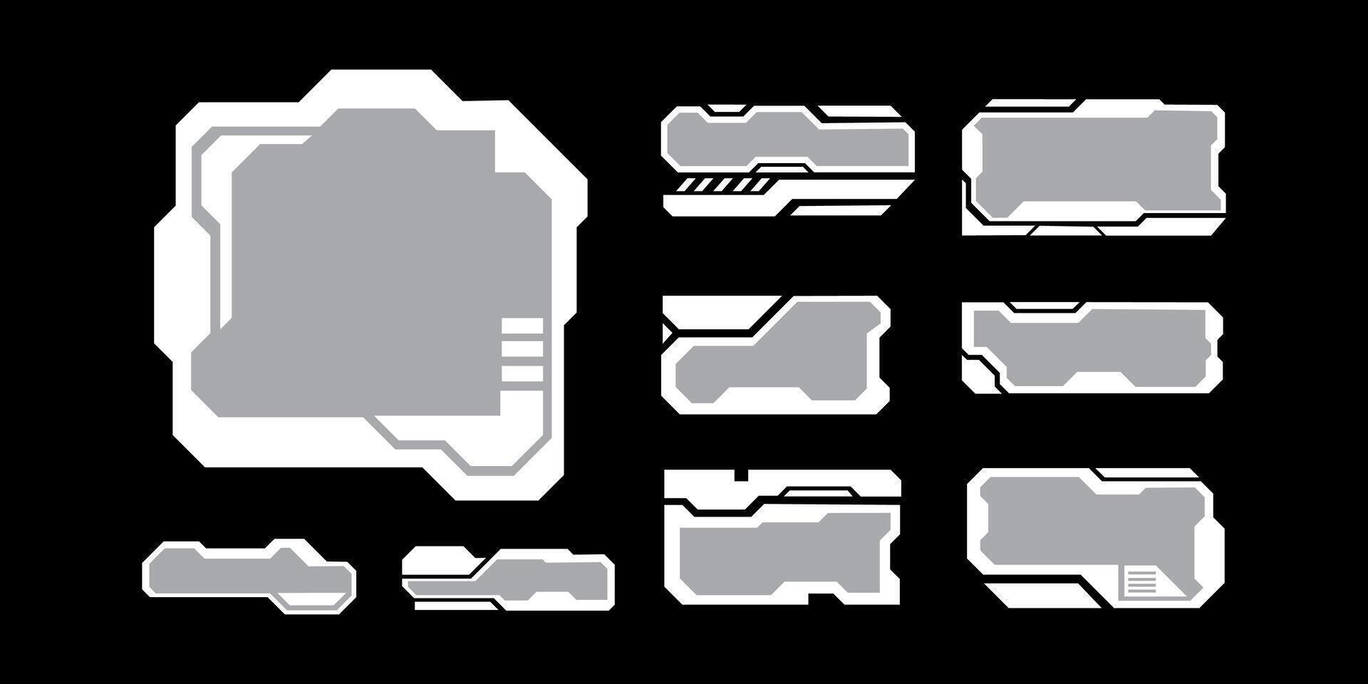 trogen gränssnitt ui element. holografiska hud användare gränssnitt element, hög tech barer och ramar. hud gränssnitt ikoner vektor illustration uppsättning. rektangulär form gränser