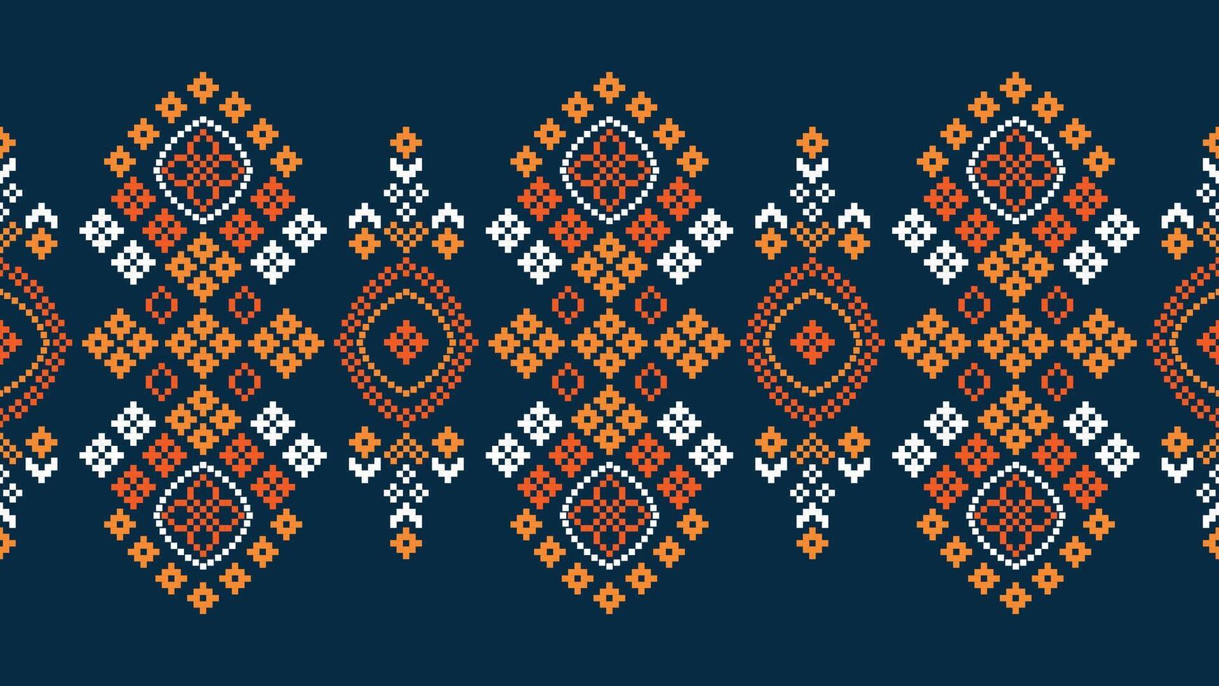 traditionell etnisk motiv ikat geometrisk tyg mönster korsa stitch.ikat broderi etnisk orientalisk pixel Marin blå bakgrund. abstrakt, vektor, illustration. textur, halsduk, dekoration, tapeter. vektor