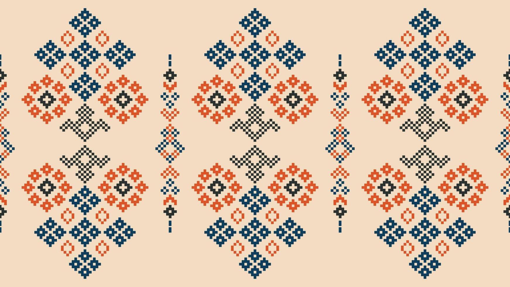 traditionell ethnisch Motive Ikat geometrisch Stoff Muster Kreuz Stich.ikat Stickerei ethnisch orientalisch Pixel braun Sahne Hintergrund. abstrakt, vektor, illustration. Textur, Schal, Dekoration, Tapete. vektor