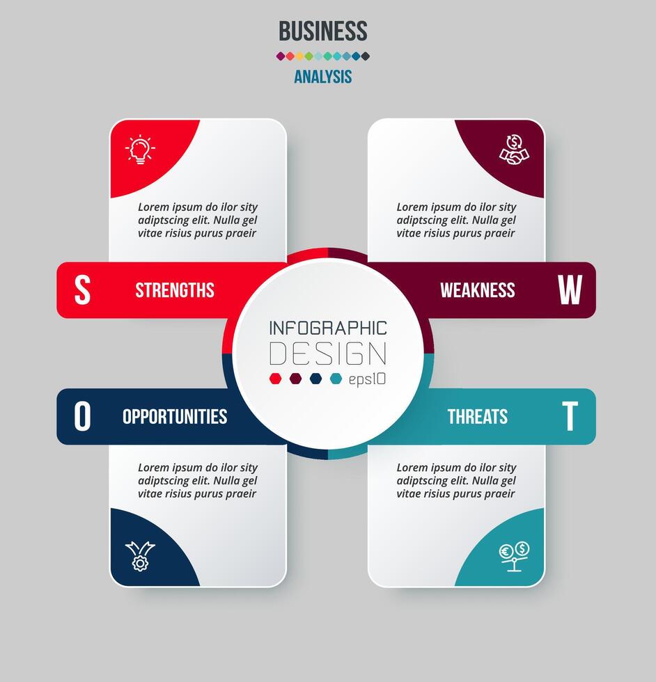 Infografik-Vorlage für Geschäftskonzepte mit Swot-Analyse. vektor