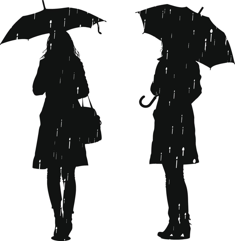 ai generiert Silhouette Frau und Mann mit Regenschirm schwarz Farbe nur voll Körper vektor