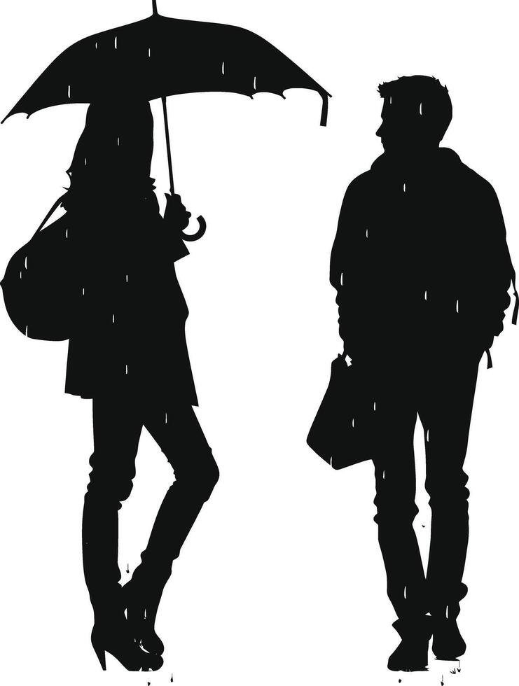 ai generiert Silhouette Frau und Mann mit Regenschirm schwarz Farbe nur voll Körper vektor