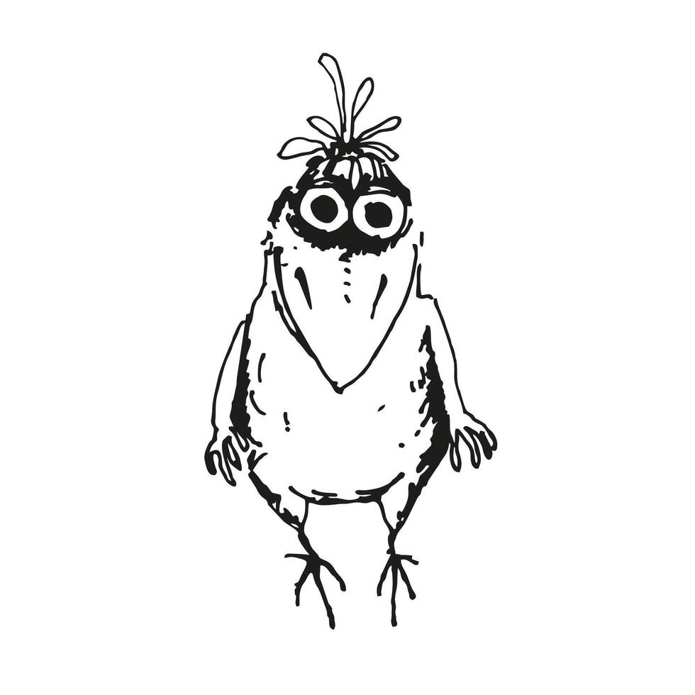 Hand gezeichnet Vektor Illustration von Karikatur komisch Krähe, einfarbig skizzieren von süß Vogel Krähe, eingefärbt Silhouette von posieren fliegend Tier isoliert auf Weiß Hintergrund