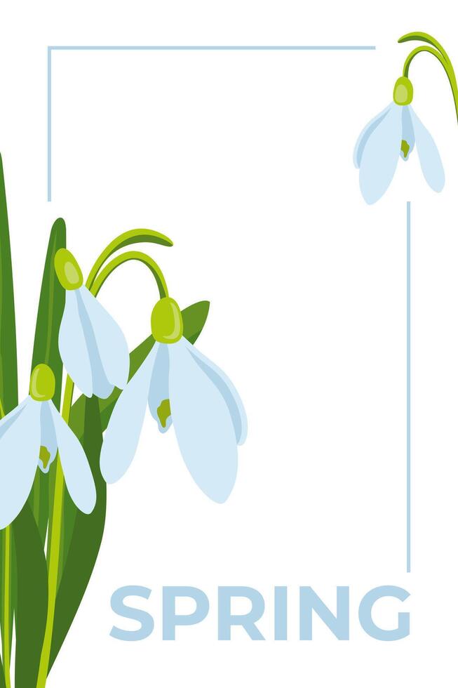 Vektor Illustration von Ostern Thema, Strauß von Frühling Blumen Schneeglöckchen, Weiß Blumen, Knospen und Blätter, Frühling Party Vorlage auf Weiß Hintergrund