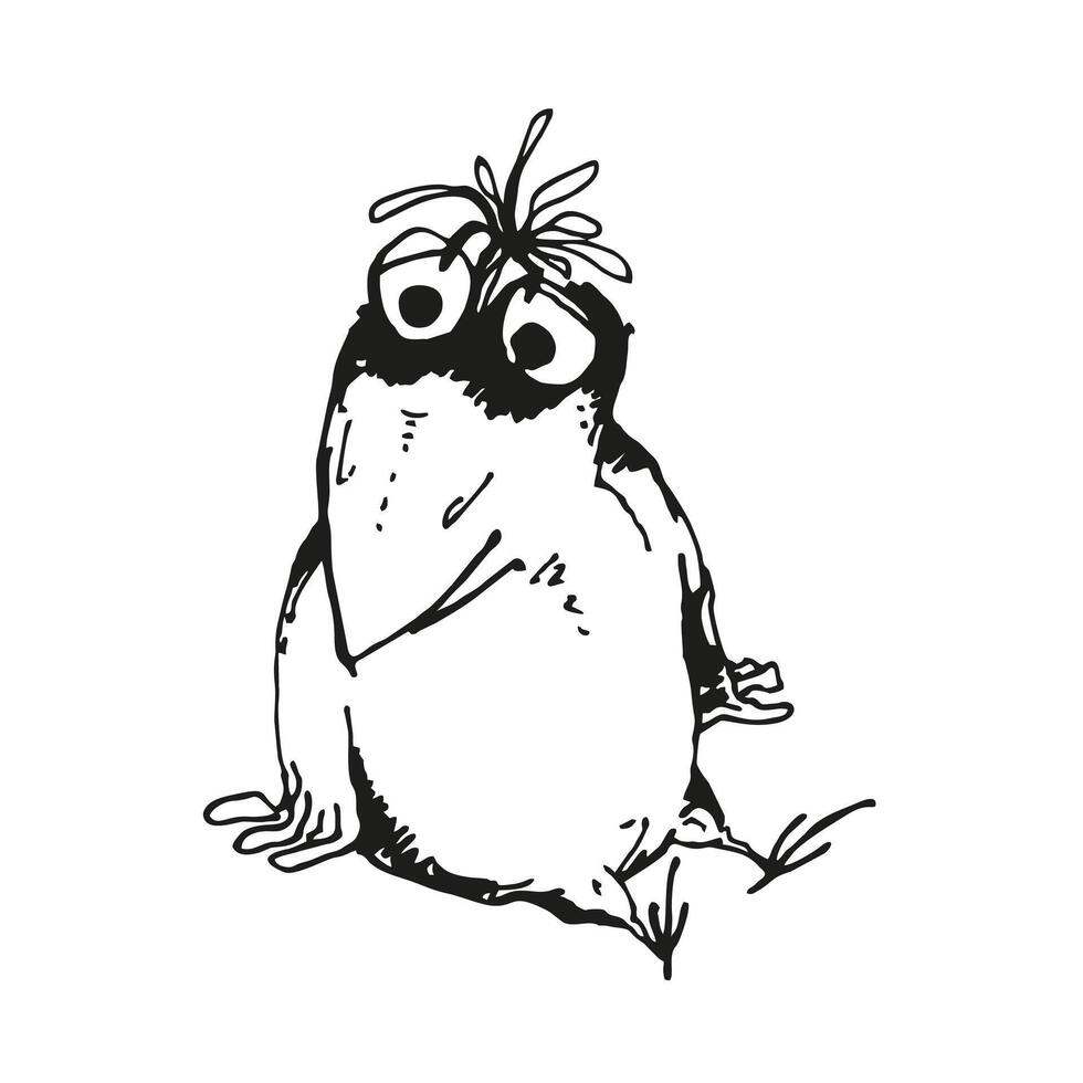 Hand gezeichnet Vektor Illustration von Sitzung Karikatur komisch Krähe, einfarbig skizzieren von süß Vogel Krähe, eingefärbt Silhouette von posieren fliegend Tier isoliert auf Weiß Hintergrund