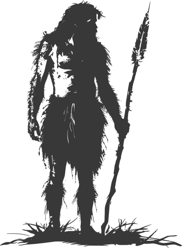 ai genererad silhuett gammal caveman svart Färg endast full kropp vektor