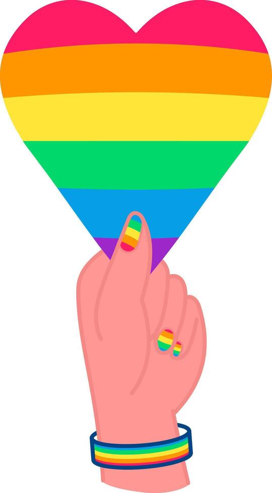 kvinna händer innehav regnbåge färgad hjärta. stolthet månad, lgbtq rättigheter. vektor