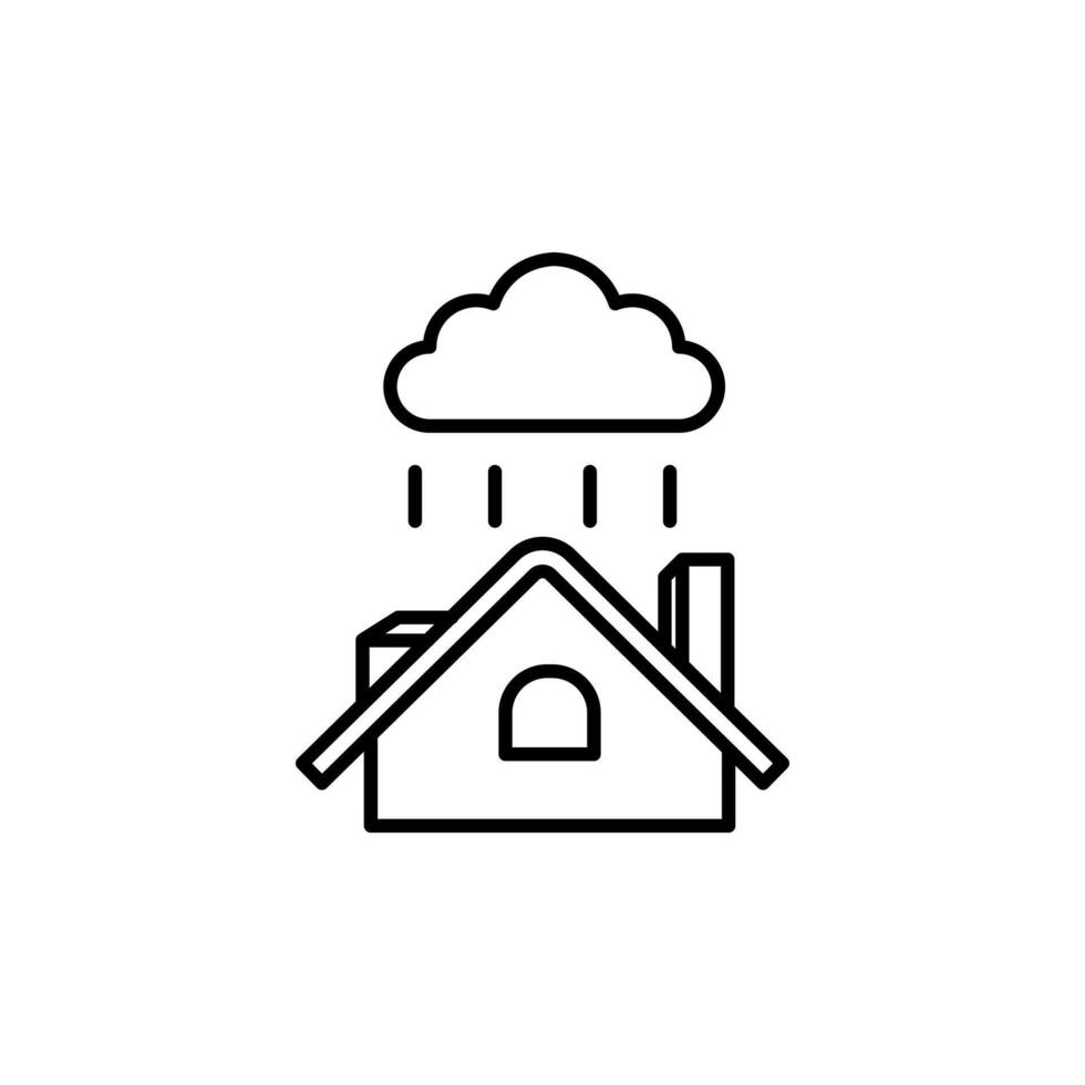 hus i regnig väder, regn moln, vektor bakgrund vit bakgrund - redigerbar stroke vektor illustration