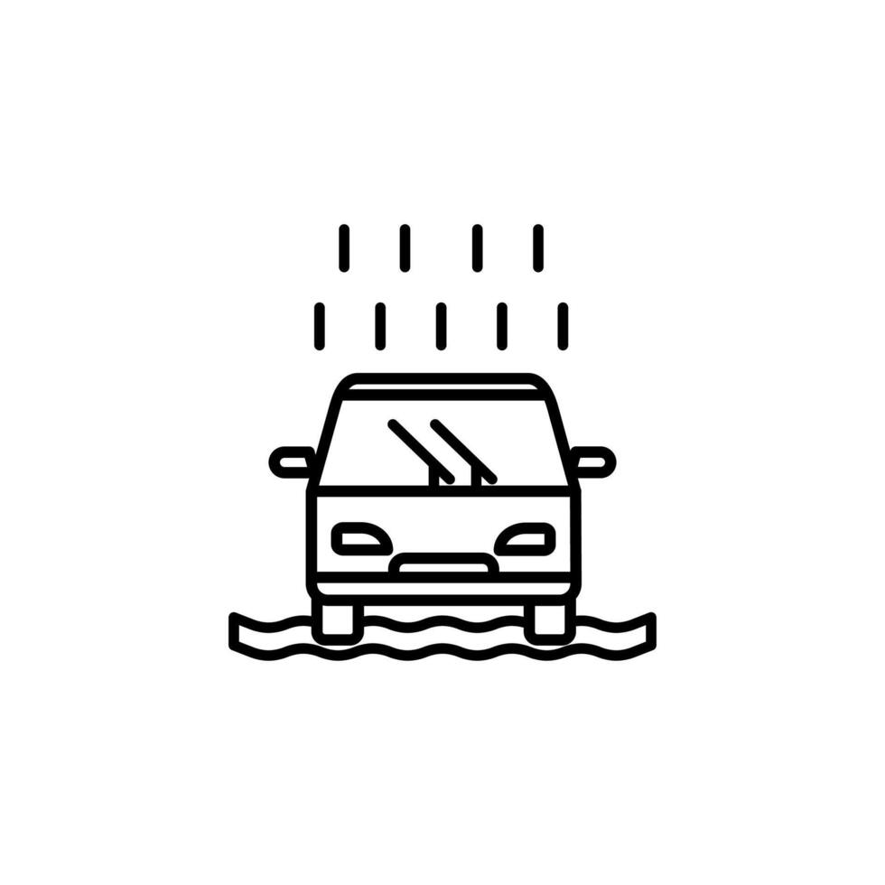 översvämmad bil ikon, regnigt bil, översvämning katastrof.vektor vit bakgrund - redigerbar stroke vektor illustration