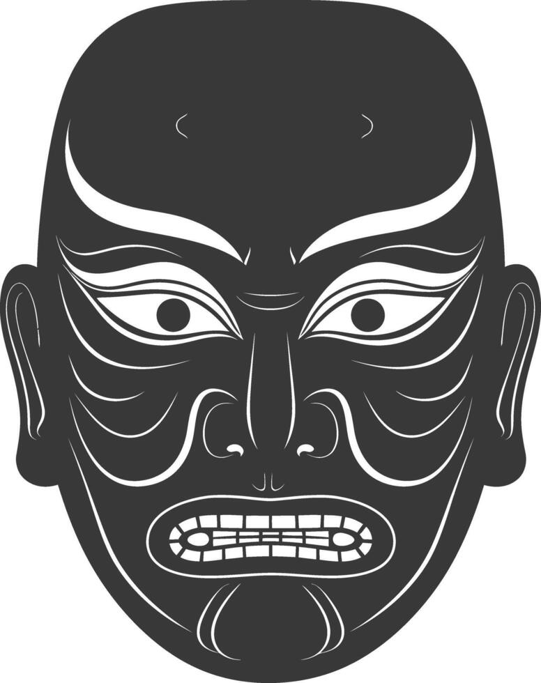 ai genererad silhuett japansk traditionell mask hyottoko mask svart Färg endast vektor