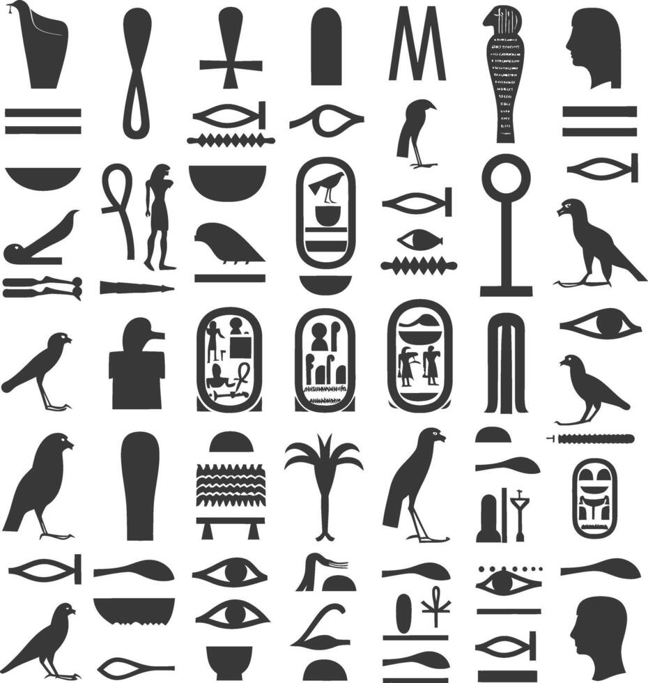 ai generiert Silhouette Sammlung von uralt ägyptisch Hieroglyphen Symbol Logo schwarz Farbe nur vektor