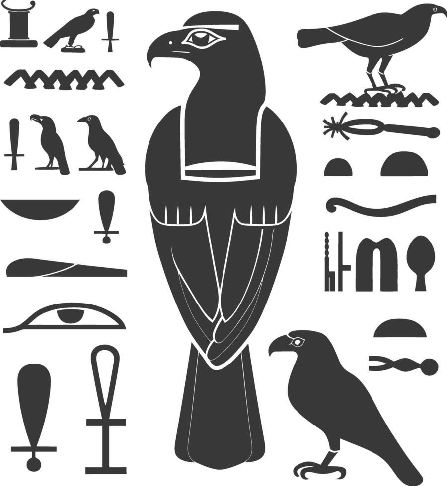 ai generiert Silhouette Sammlung von uralt ägyptisch Hieroglyphen Symbol Logo schwarz Farbe nur vektor