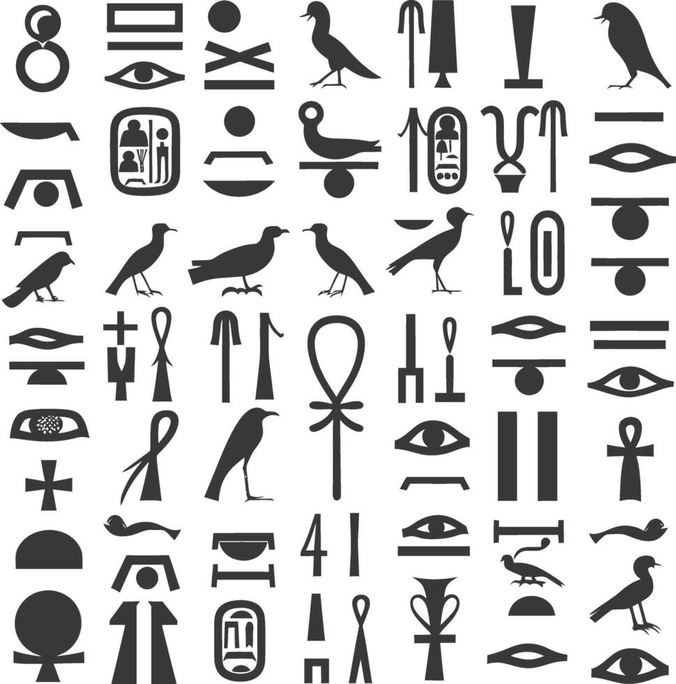 ai generiert Silhouette Sammlung von uralt ägyptisch Hieroglyphen Symbol Logo schwarz Farbe nur vektor