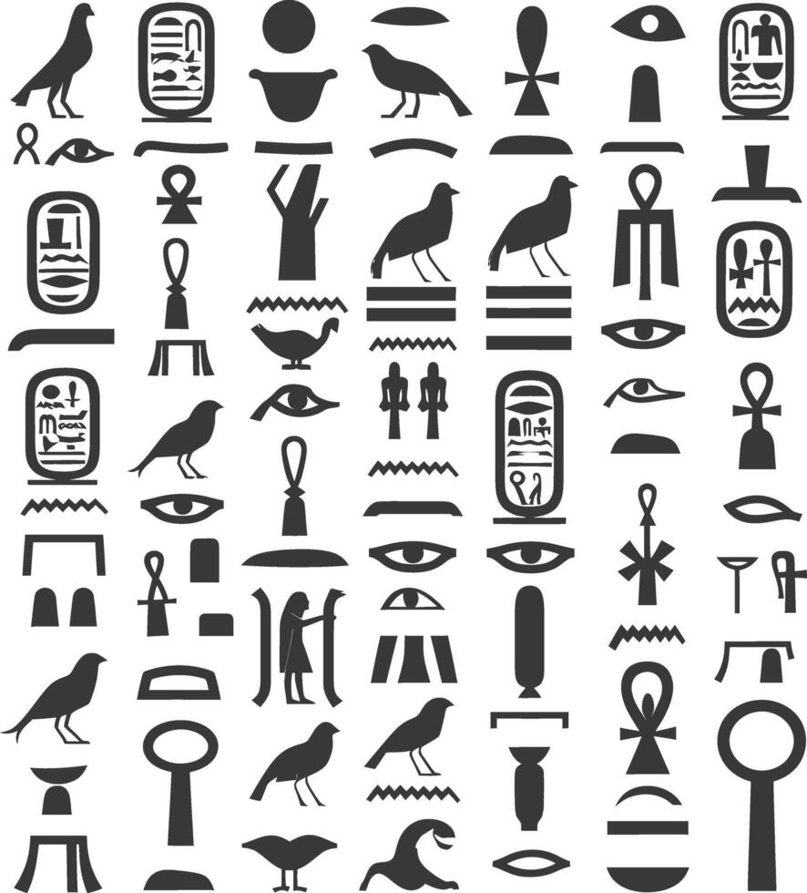 ai generiert Silhouette Sammlung von uralt ägyptisch Hieroglyphen Symbol Logo schwarz Farbe nur vektor