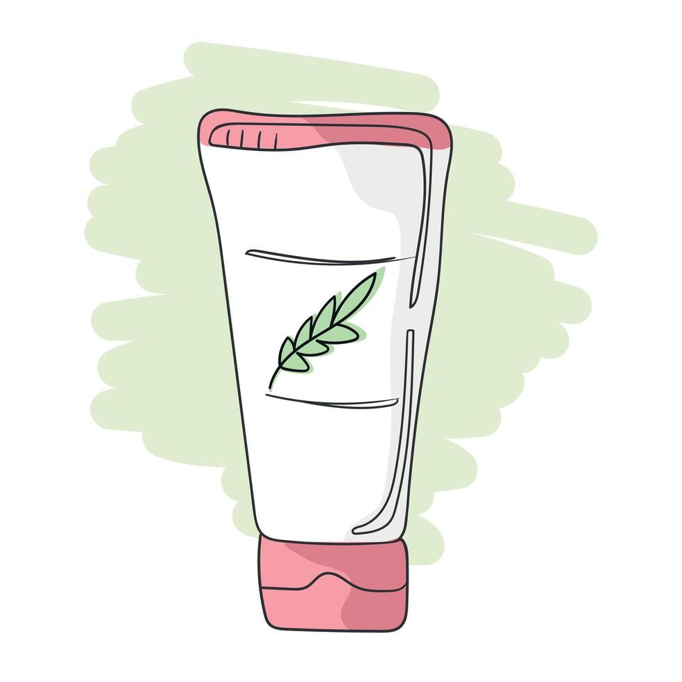 Hand gezeichnet Gekritzel Tube mit ein Hand Sahne oder Gesicht Creme. Vektor Illustration