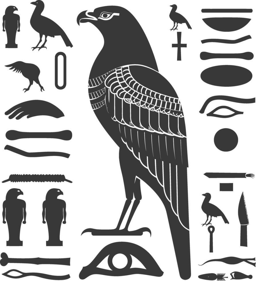 ai genererad silhuett samling av gammal egyptisk hieroglyfer symbol logotyp svart Färg endast vektor