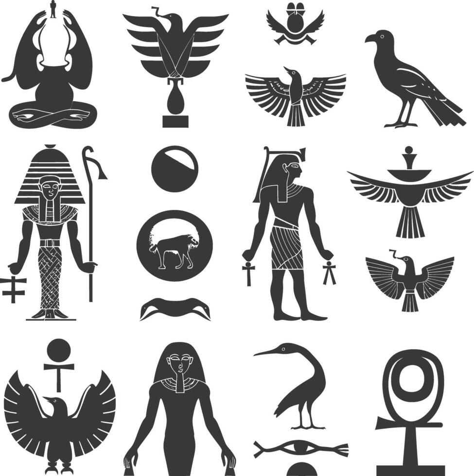 ai generiert Silhouette Sammlung von uralt ägyptisch Hieroglyphen Symbol Logo schwarz Farbe nur vektor