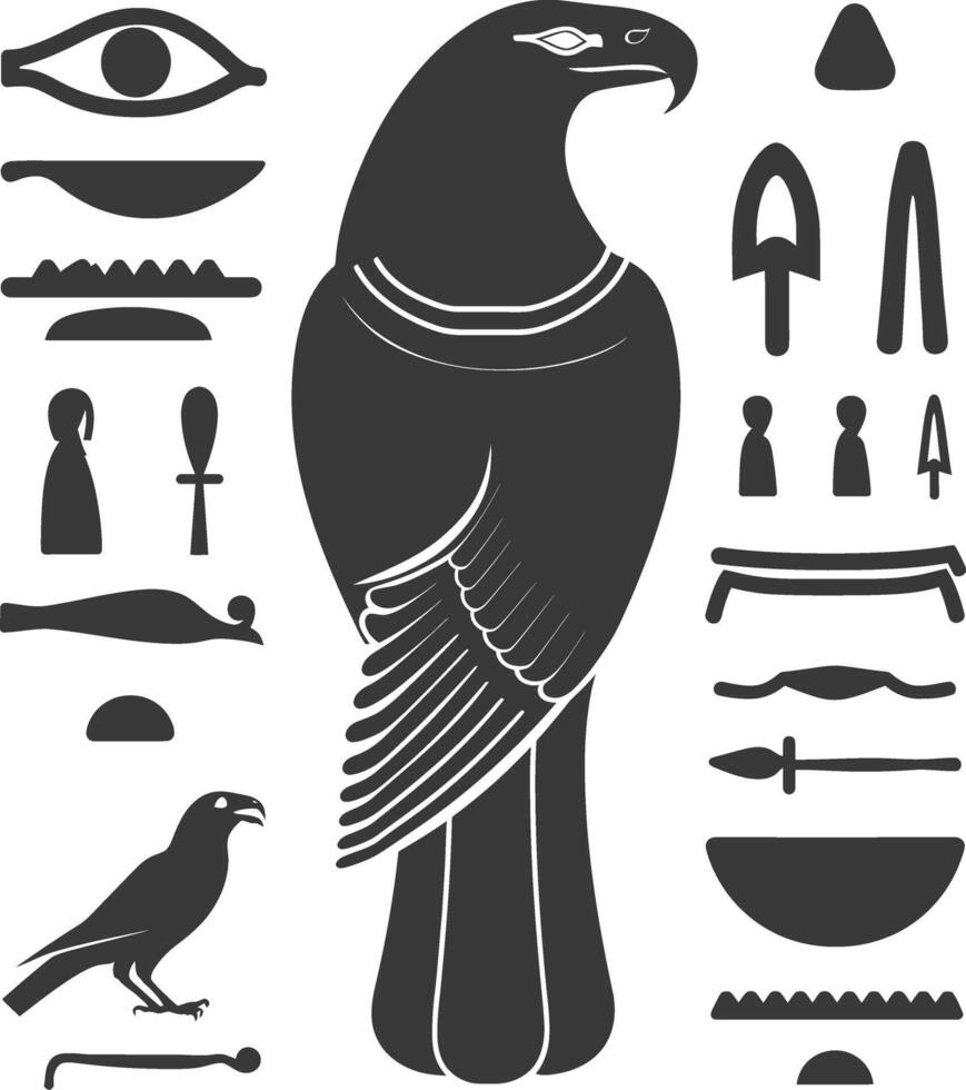 ai genererad silhuett samling av gammal egyptisk hieroglyfer symbol logotyp svart Färg endast vektor