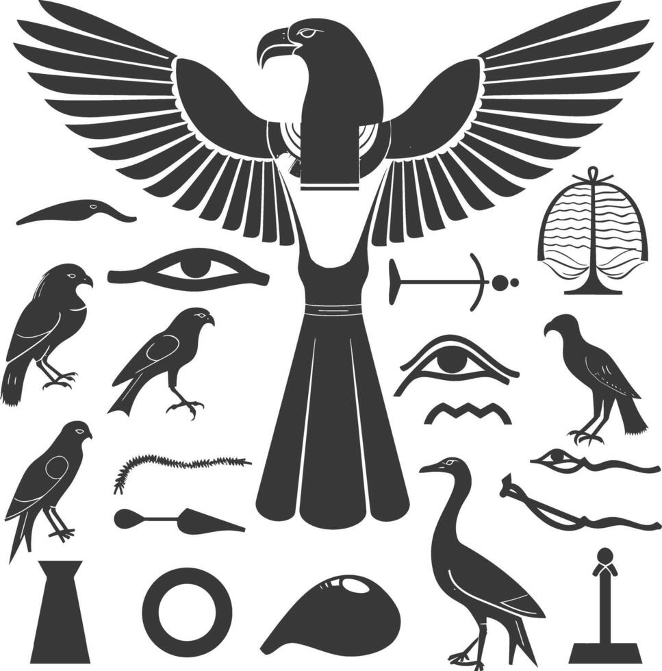 ai generiert Silhouette Sammlung von uralt ägyptisch Hieroglyphen Symbol Logo schwarz Farbe nur vektor